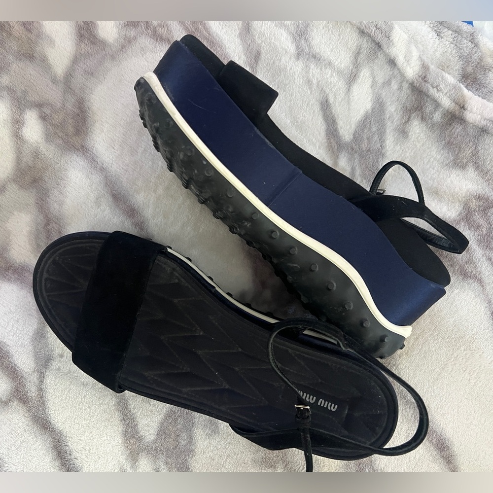 Miu Miu sandals suede black platform with blue platform rubber sole size 39